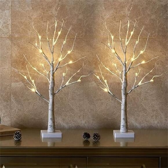 Lighted Birch Tree for Christmas Decor, Table Decorations Indoor, 2Pack 24 LED - Picture 7 of 7